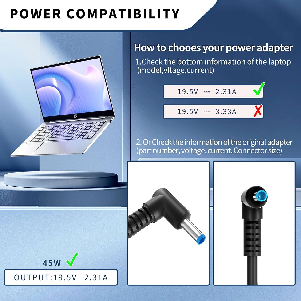 Chargeur HP Ordinateur Portable 45W 19.5V 2.31A pour H P Stream 11 13 14 15 Notebook